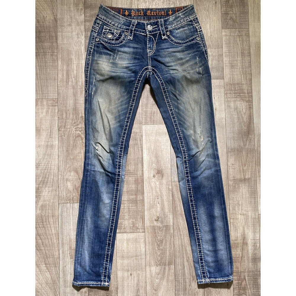 Rock Revival Jen Skinny Jeans Women's 25 Thick Stitch Bling Embellished